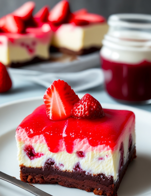 Cheesecake Brownie with strawberries
